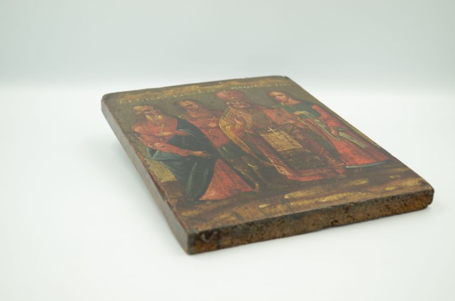 Ікона Святі мученики і сповідники Гурій, Самон, Авів та Святий Миколай Чудотворець